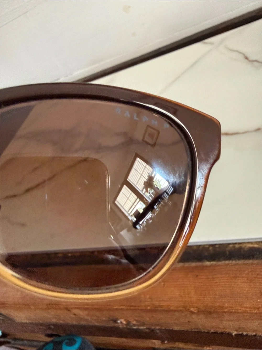 Ralph Ralph Lauren Brown Gradient Frame Sunglasses with Dark Lenses Blue Arms